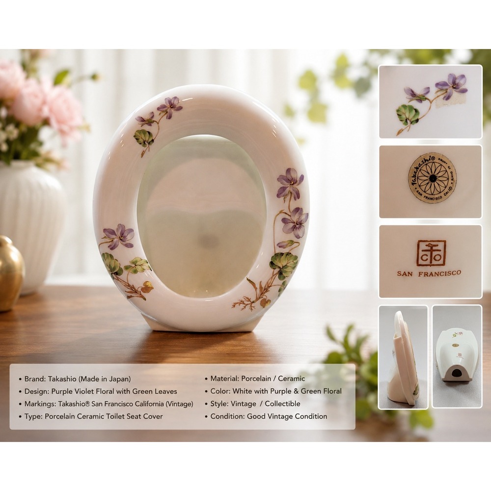 Takahashi San Francisco Vintage Porcelain Floral Picture Frame Violets‎ Japan